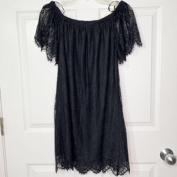 NEW Bobi Revolve Off the Shoulder Lace Mini Dress Black Women’s S *measured - Picture 3 of 6